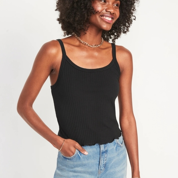 Old Navy Tops - Old Navy Fitted Cropped Lettuce-Edge Rib-Knit Tank Top Black 3X BNWT